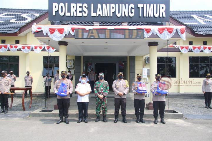 Bansos Peduli Covid-19 Polres Lampung Timur di Lepas Langsung oleh Kapolres dan Dandim 0429/Lamtim